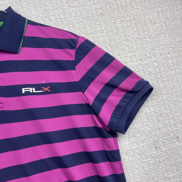 RLX Ralph Lauren Polo Shirt Mens Large Purple / Blue Striped Stretch Preppy Golf - Picture 4 of 16